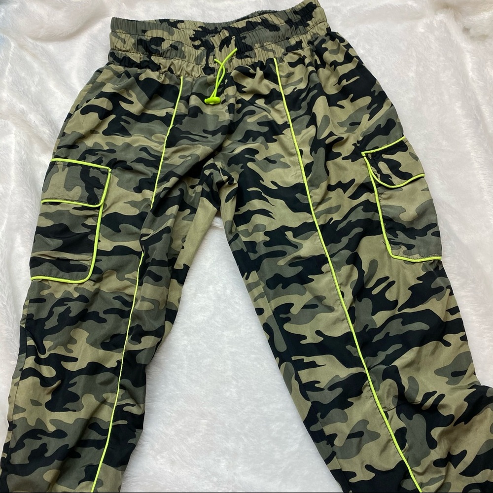 Neon Green & Camouflage Drawstring Joggers - Picture 12 of 16